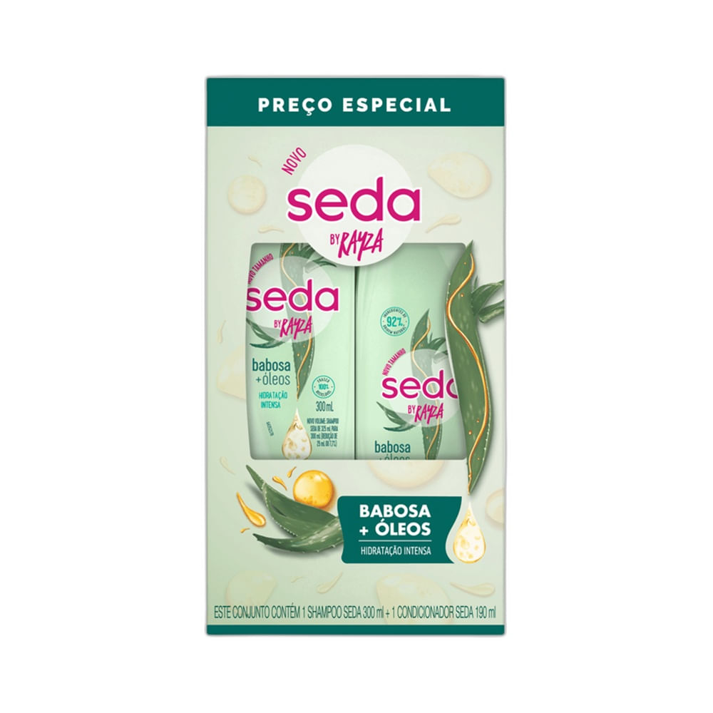 Kit Seda Babosa + Óleos by Rayza com shampoo e condicionador lado a lado